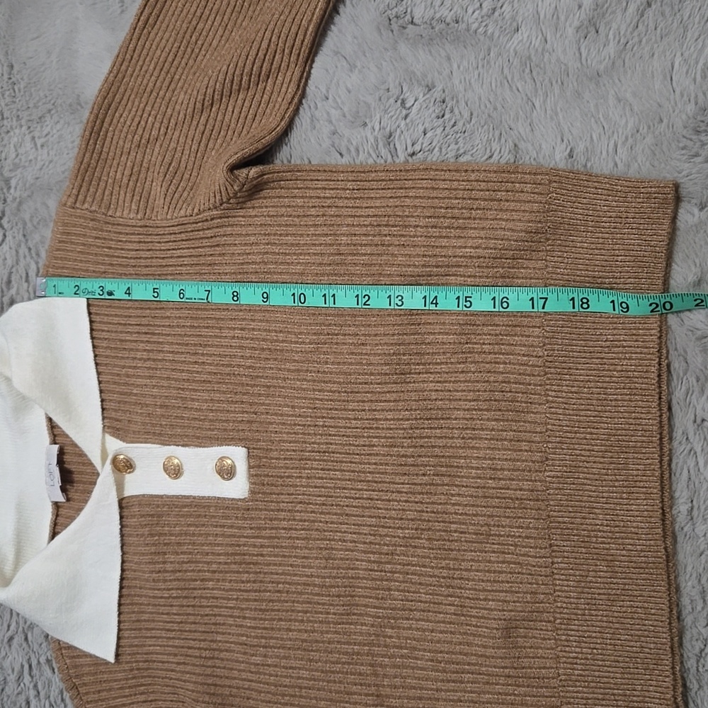 LOFT Two-Tone Ribbed Pullover Sweater in Camel and Cream - Picture 4 of 7